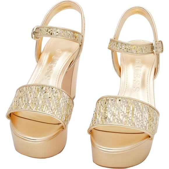 GUESS Haldem Gold Two-Band Platform Sandals Ankle Strap Women's US 7M - Picture 5 of 6